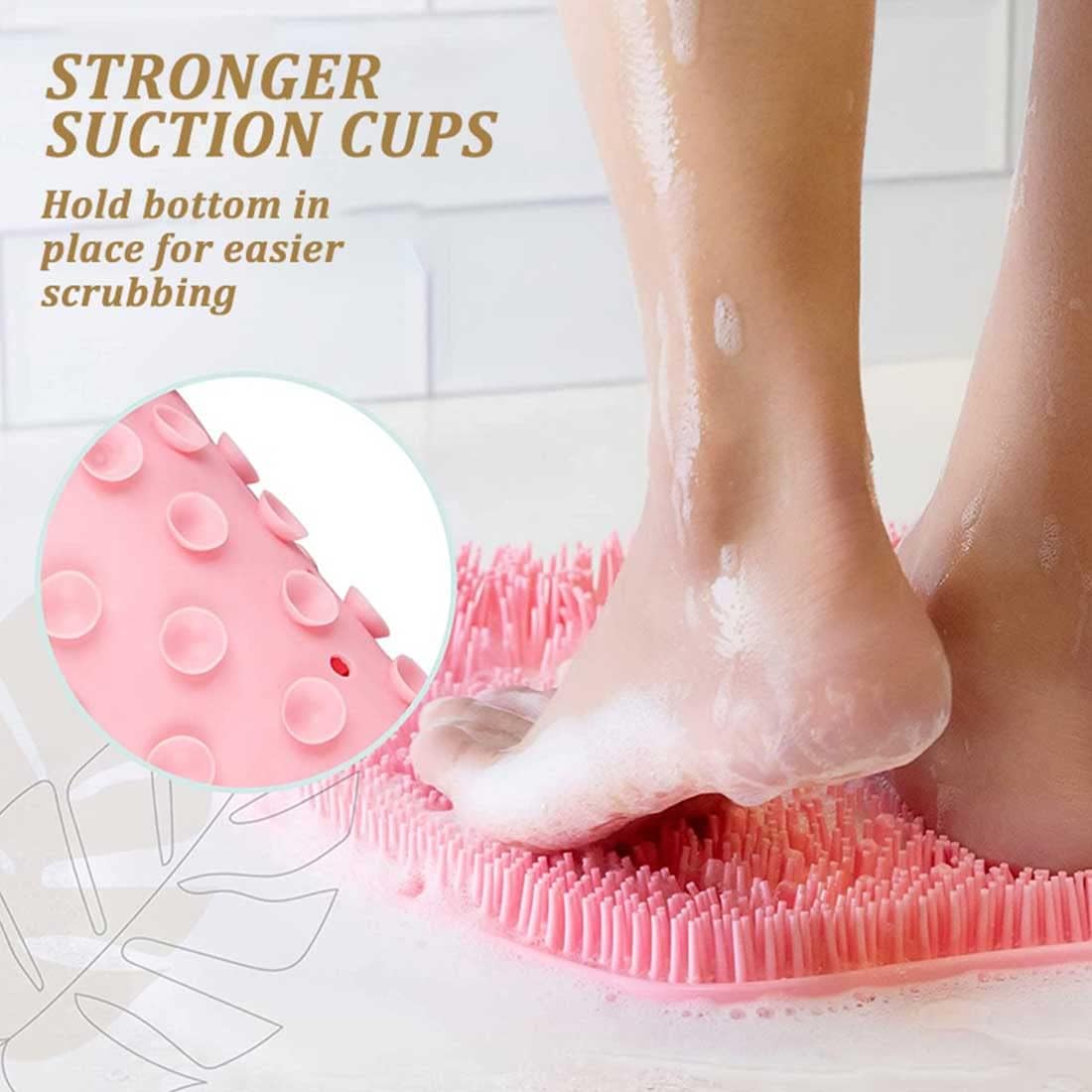 Silicone Shower Foot Scrubber Mat with Wall-Mounted Suction Cups