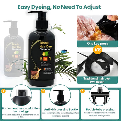BLACK HAIR DYE SHAMPOO 3-IN-1  (NO SIDE EFFECT) - Buy 1 Get 1 Free 🔥