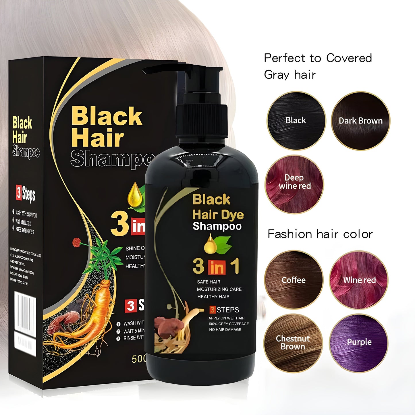 BLACK HAIR DYE SHAMPOO 3-IN-1  (NO SIDE EFFECT) - Buy 1 Get 1 Free 🔥
