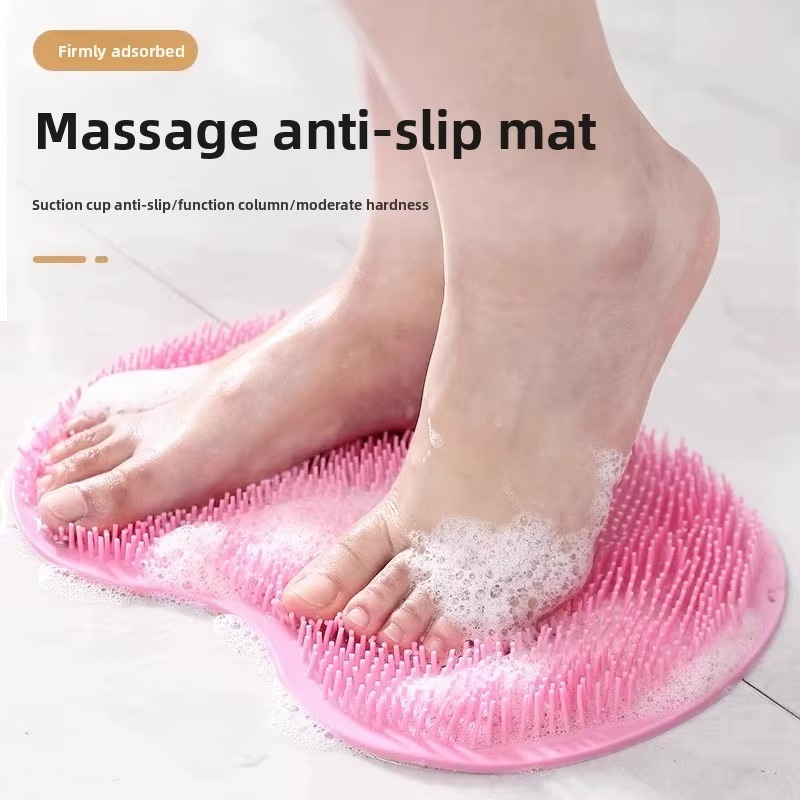 Silicone Shower Foot Scrubber Mat with Wall-Mounted Suction Cups
