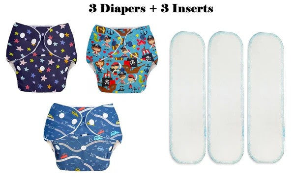 Baby Reusable Diapers - Waterproof & Leakproof - Adjustable Size ( Pack of 3 )